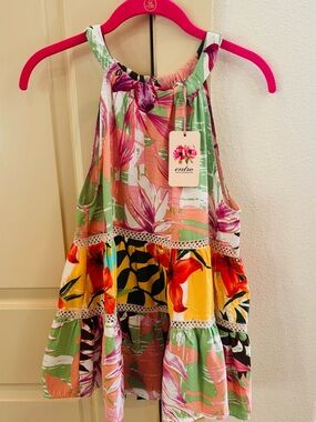 Entro NWT Floral Halter Tiered Top in Yellow, Green, Pink, Orange